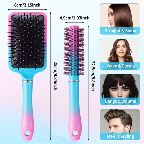 Miniatura 4 de Juego de cepillos de pelo antiestáticos para masaje, cepillo ovalado para mujeres, 4 piezas, cepillo desenredante y peine para el cabello