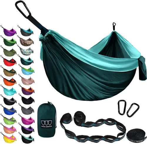 Miniatura 27 de Gold Armour Hamaca de camping – Hamaca doble XL, hamaca portátil, accesorios de camping, equipo para exteriores e interiores con correas de árbol