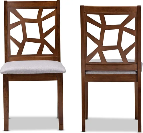 Miniatura 2 de Baxton Studio Silla de comedor Abilene Mid-Century tapizada de tela gris y acabado marrón nogal