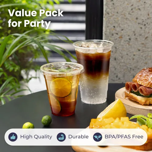 Miniatura 4 de Fit Meal Prep Paquete de 600 vasos de plástico transparente de 24 onzas con tapas planas, tazas desechables para café helado, sin BPA, taza