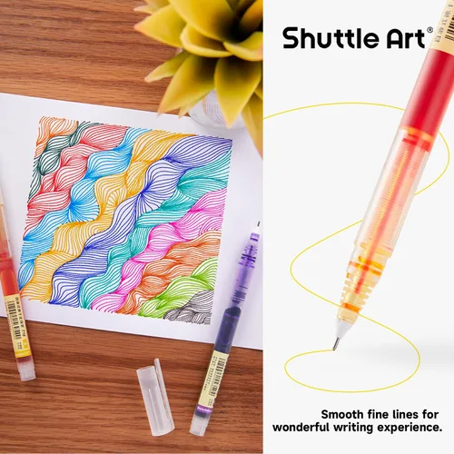 Miniatura 4 de Bolígrafos de tinta líquida Shuttle Art, 10 colores brillantes de secado rápido, punta extra fina de 0.02 pulgadas, larga duración para escritura