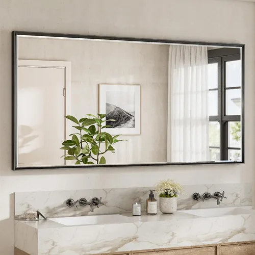 Miniatura 45 de Espejo de baño negro, espejo de baño biselado de 16 x 24 pulgadas para pared, espejo con marco negro antioxidante para decoración de baño, sala
