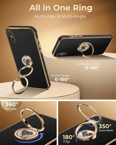 Miniatura 3 de XYZ para Funda de iPhone Xs Max con Soporte, Funda de Teléfono con Doble Soporte de Anillo, Funda de Amor-Corazón Linda de Lujo con Brillantina