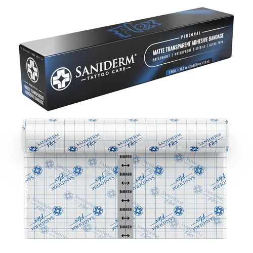 Miniatura 9 de Saniderm - Rollo de vendaje Flex Tattoo Aftercare - Envoltura de tatuaje ultra flexible, impermeable, estéril para una curación rápida y protección