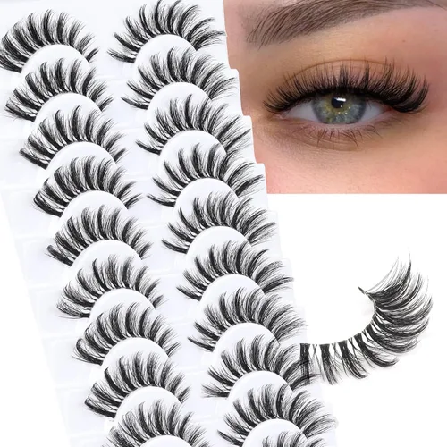 Miniatura 8 de Veleasha Pestañas rusas postizas con banda transparente que parecen extensiones de pestañas, tiras de pestañas con curvatura D, paquete de 10 pares