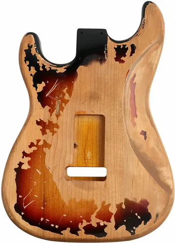 Miniatura 2 de Cuerpo de guitarra eléctrica Relic Nitro Alder Strat Style H-S-H Route Cuerpo de guitarra DIY 3 tonos Sunburst.
