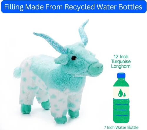 Miniatura 6 de The Petting Zoo Longhorn - Peluche de animal de peluche, regalos para niños, animales salvajes de la vida silvestre, juguete de peluche turquesa