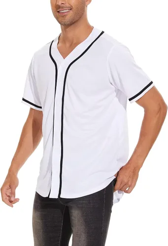Miniatura 6 de babyhealthy Camiseta de béisbol en blanco con botones para hombre, camisetas de hipster, camisetas de softbol deportivo