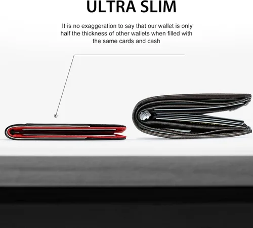 Miniatura 2 de GSOIAX Billetera delgada para hombre con bloqueo RFID, carteras plegables para hombre, minimalista, cuero auténtico, fibra de carbono, clip