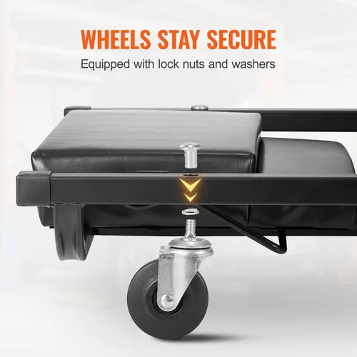 Miniatura 5 de Happybuy Enredadera mecánica de garaje de 40 pulgadas, capacidad de 300 libras, enredadera rodante automotriz con 6 ruedas y reposacabezas acolchado