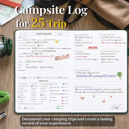 Miniatura 3 de JUBTIC Diario de campamento y libro de registro de viaje para caravana, diario de aventura A5 para 25 campamentos, diario de senderismo, libros