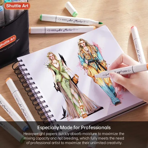 Miniatura 3 de Shuttle Art Almohadilla de Marcadores, Cuaderno de Bocetos Cuadrado Portátil de 8.3”x8.9”, 80 Hojas de Papel para Dibujo con Marcadores, Papel