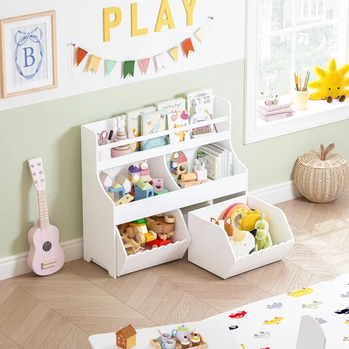 Miniatura 8 de Spirich Organizador de almacenamiento de juguetes para niños con estantería, armario de almacenamiento de juguetes de 3 niveles, estante