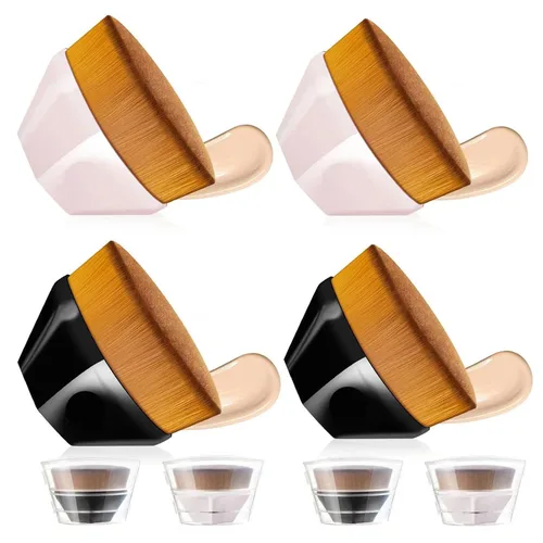 Miniatura 7 de Paquete de 2 brochas de maquillaje de base para mezclar crema líquida, polvo impecable, rubor facial con funda protectora