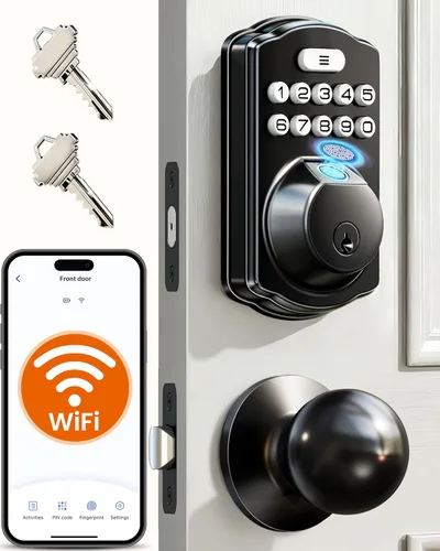 Miniatura 13 de Veise VE012W-K - Cerradura inteligente de huellas dactilares WiFi integrada con 2 perillas, no necesita concentrador, control remoto por aplicación