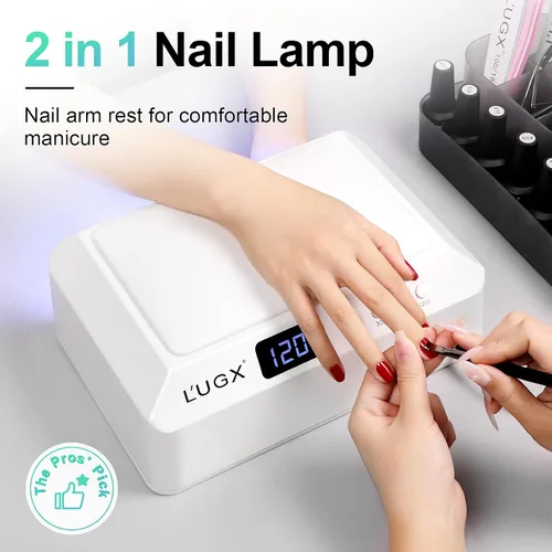 Miniatura 2 de L'UGX Lámpara Profesional de Curado de Uñas para Secador de Esmalte en Gel 72W Luces LED UV para Uñas con Almohada Reposabrazos y Bandeja Retráctil
