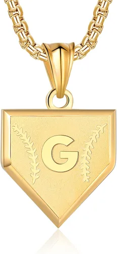 Miniatura 52 de Collar con inicial de la A a la Z para niños, de acero inoxidable, con dije de escudo de letra, cadena de 22 + 2 pulgadas, inspirador de béisbol