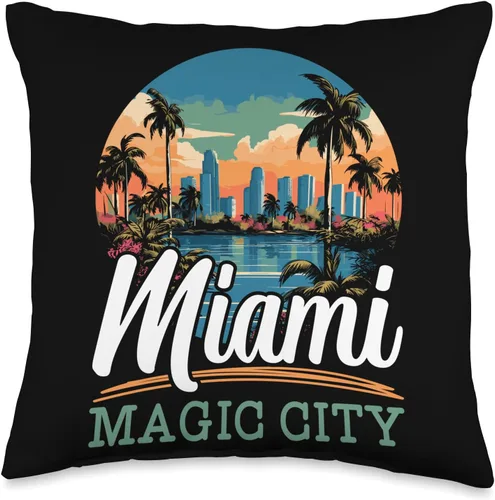 Miami City Florida USA SteMi Apparel Miami City Florida USA America United States Throw Pillow, 16x16, Multicolor