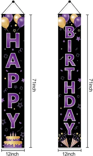 Miniatura 2 de Cartel de feliz cumpleaños de color morado dorado para mujeres y niñas, letrero de feliz cumpleaños morado, suministros de fiesta, 16, 21, 30, 40