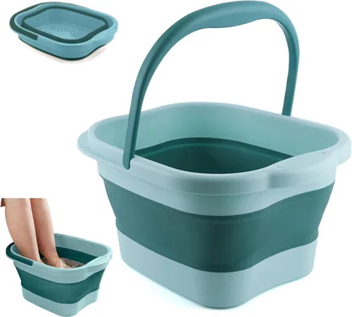 Cubo Plegable para Baño de Pies con Mango, Cubo de Masaje de Hidromasaje Plegable de Plástico con Masajeador de Punto de Acupuntura para Lavado,