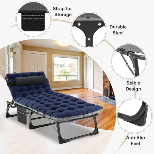 Miniatura 2 de ABORON Catres de campamento de 5 posiciones para adultos, catre de dormir plegable al aire libre, tumbona plegable con almohada, silla reclinable
