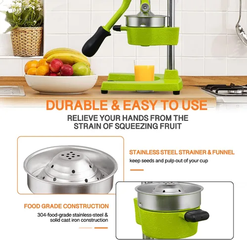 Miniatura 6 de Exprimidor manual comercial de hierro fundido de servicio pesado, exprimidor de cítricos manual de naranja, limón, lima, pomelo y granada con taza