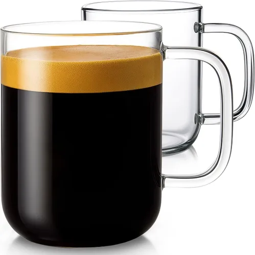 Aquach Juego de 2 tazas de vidrio de 20 onzas, taza de vidrio transparente extra grande con asa para café caliente/frío, té, bebidas y vasos para