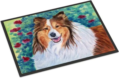 Caroline's Treasures 7424JMAT Sheltie - Tapete para puerta delantera, 24 x 36 pulgadas, para interiores y exteriores, para entrada, antideslizante,