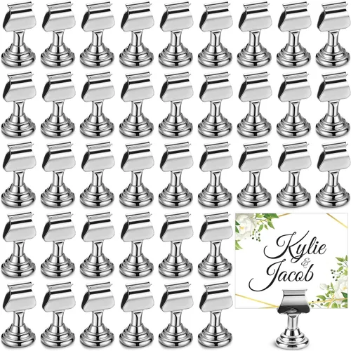 Miniatura 12 de Kathfly 12 soportes para números de mesa de boda de 1.7 pulgadas, de metal, color negro, mini tarjetero, soporte para letreros de mesa con clip