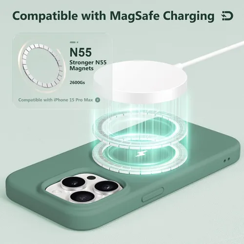 Miniatura 895 de GONEZ Funda de silicona para iPhone 15 Pro Max, compatible con Magsafe, protector de cámara + protector de pantalla, forro de microfibra suave