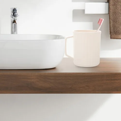 Miniatura 8 de Beavorty Tazas de baño vaso de plástico para cepillos de dientes con asa para viajes en casa, taza blanca