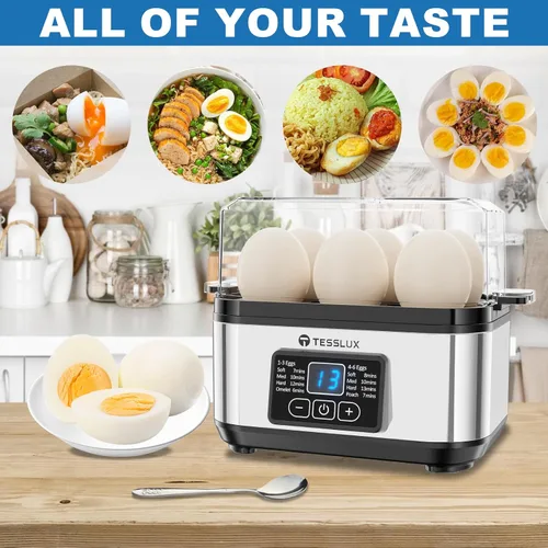 Miniatura 6 de Tesslux Olla eléctrica rápida para huevos, capacidad de 6 huevos para huevos duros, huevos escalfados, huevos revueltos u tortillas con apagado
