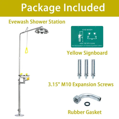 Miniatura 9 de lukar Estación de ducha de emergencia para lavado de ojos, estación de ducha de lavado de ojos de acero inoxidable 304, estación de ducha combinada