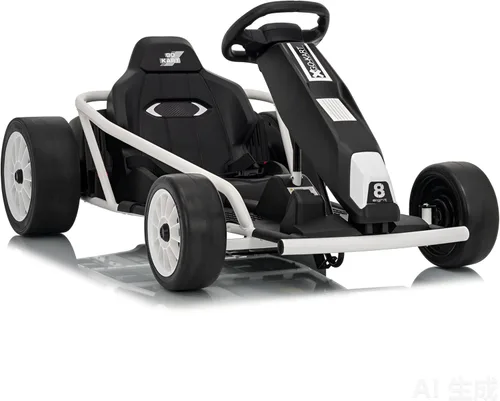 Miniatura 12 de Go Kart de 24 V para niños de 8 a 12 años, 300 W x 2 motores extra potentes, batería grande de 9 Ah de 8.1 MPH de alta velocidad con música, bocina