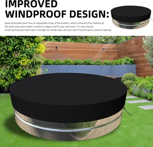 Miniatura 4 de La cubierta de piscina 210D Oxford es impermeable, resistente a los rayos UV y al polvo, redonda (6 pies, negro)