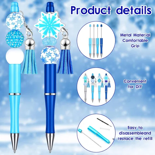 Miniatura 4 de Jutom Los kits de 12 bolígrafos de invierno incluyen 50 piezas de cuentas de colores, borlas y colgantes de copo de nieve, cuentas focales surtidas