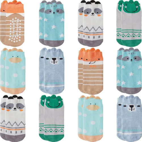 Miniatura 23 de Calcetines con Agarre Antideslizantes de Algodón para Bebés y Niños Pequeños, Niños y Niñas, Paquete de 12 Calcetines de Tobillo Lindos para Niños