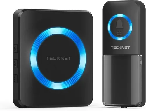 TECKNET Timbre inalámbrico, timbre de puerta de 0 a 120 dB, timbre enchufable de 1300 pies, timbre de aula impermeable IP65, 60 timbres y 5 niveles