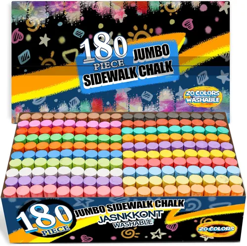 Paquete de 180 tizas lavables para acera para niños, 20 colores no tóxicos, pintura de tiza jumbo a granel para actividades al aire libre de verano,