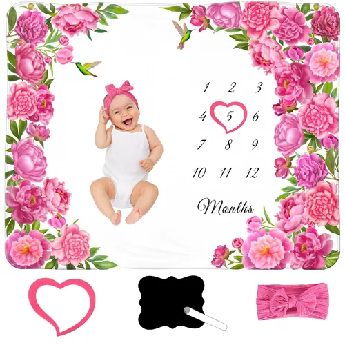 Miniatura 15 de Manta Milestone para bebé niño – Manta mensual de bebé, seguimiento del crecimiento para recién nacido, decoración de guardería de bosque, tema