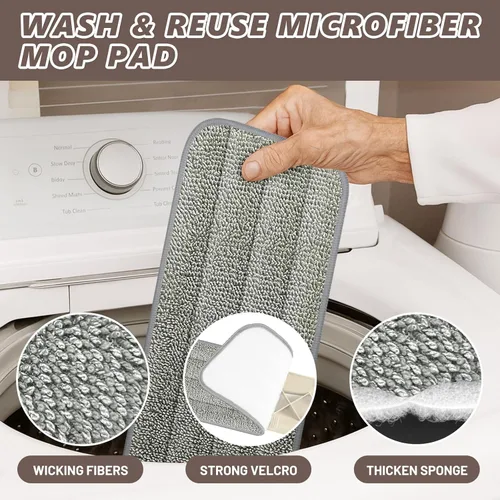 Miniatura 3 de HOMTOYOU - Trapeador húmedo para limpieza de suelos: mopa rociadora para pisos multisuperficie Wet Dry Use, 4 Pcs Microfiber Washable Pads, 400+ML