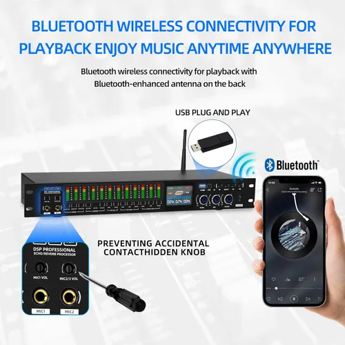 Miniatura 5 de K-6 Mezclador Profesional de Karaoke Digital de Pre-Escenario Efector Anti-aullido Procesador de Audio Mezclador de Karaoke Reverberator con Efecto