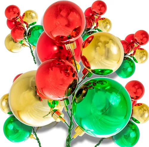 Miniatura 2 de Clásicos racimos de bolas de Navidad con adornos rojos, dorados y verdes, 6 juegos por caja