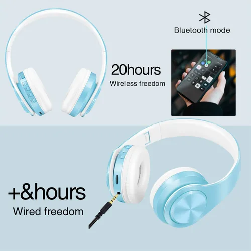 Miniatura 5 de RAT TAIL V5.0 Auriculares Bluetooth sobre la oreja, auriculares estéreo inalámbricos y con cable plegables micro SD/TF, FM para teléfono celular