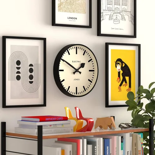 Miniatura 4 de JONES CLOCKS® Reloj de pared Tiger Reloj moderno de estación redonda 12 pulgadas Negro Aspecto de diseñador genial para cocina, sala