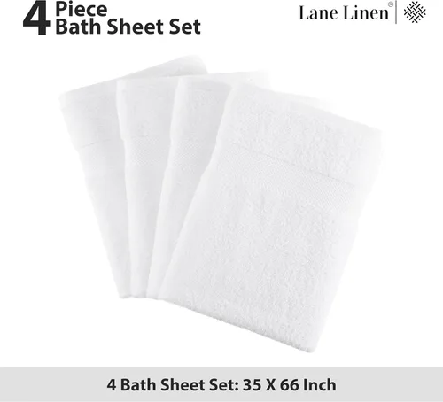 Miniatura 5 de Lane Linen Paquete de 4 toallas de baño 100 % algodón (35 x 66 pulgadas), hilado en anillo, extra grandes, secado rápido, suaves, de poca pelusa