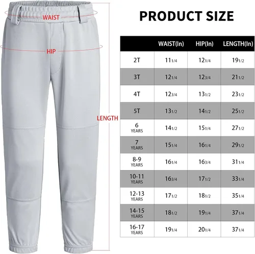 Miniatura 6 de QBK 2T3T4T5T Pantalones de béisbol para niños pequeños, pantalones de sóftbol para niños, pantalones de pelota para niño y niña