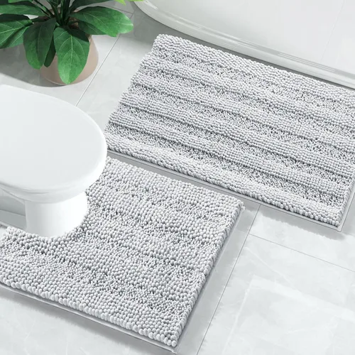 Miniatura 23 de Yimobra Juego de 2 alfombras de baño de felpilla suave y absorbente y alfombra para inodoro en forma de U, antideslizante, lavable a máquina