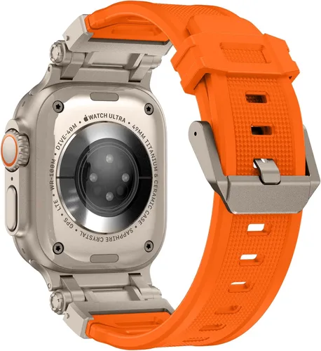 Miniatura 8 de FULLIFE Diseñado para Apple Watch Band Apple Watch Ultra 3/2/1 1.929 in para hombres, bandas de goma de silicona con conector de metal para Apple