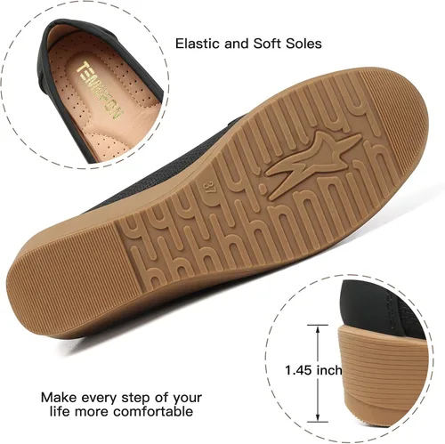 Miniatura 4 de TOMOFON - Mocasines para mujer, zapatos planos de piel, cómodos, cómodos, con arco y soporte ancho